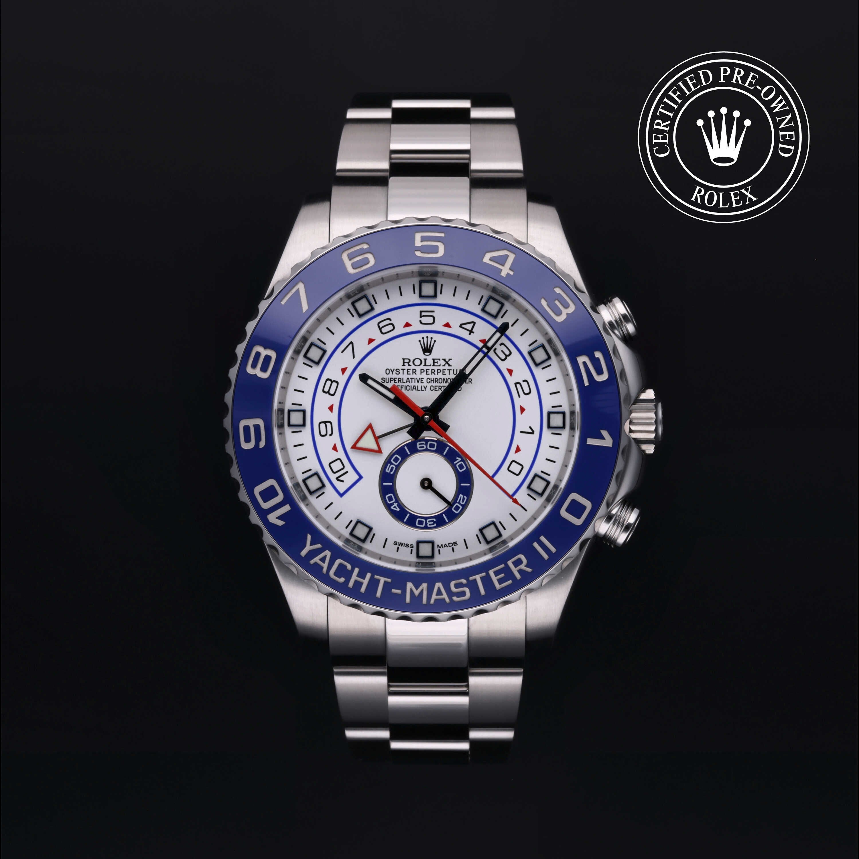 Rolex Certified Pre-owned Yacht-Master M116680-0001 front on black background