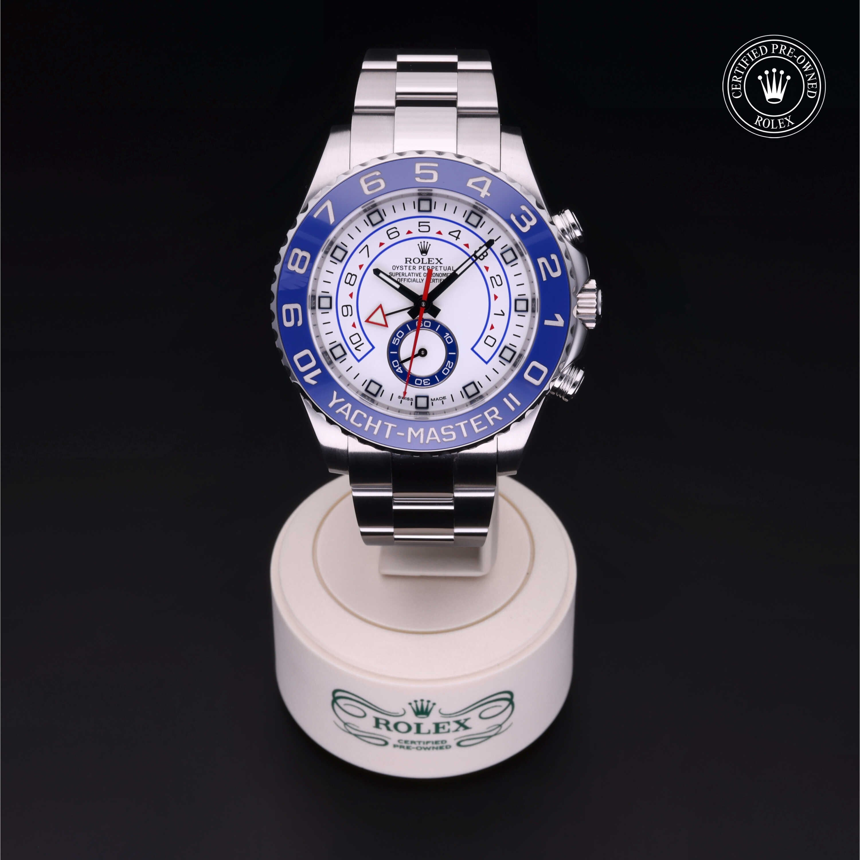 Rolex Certified Pre-owned Yacht-Master M116680-0001 front on black background