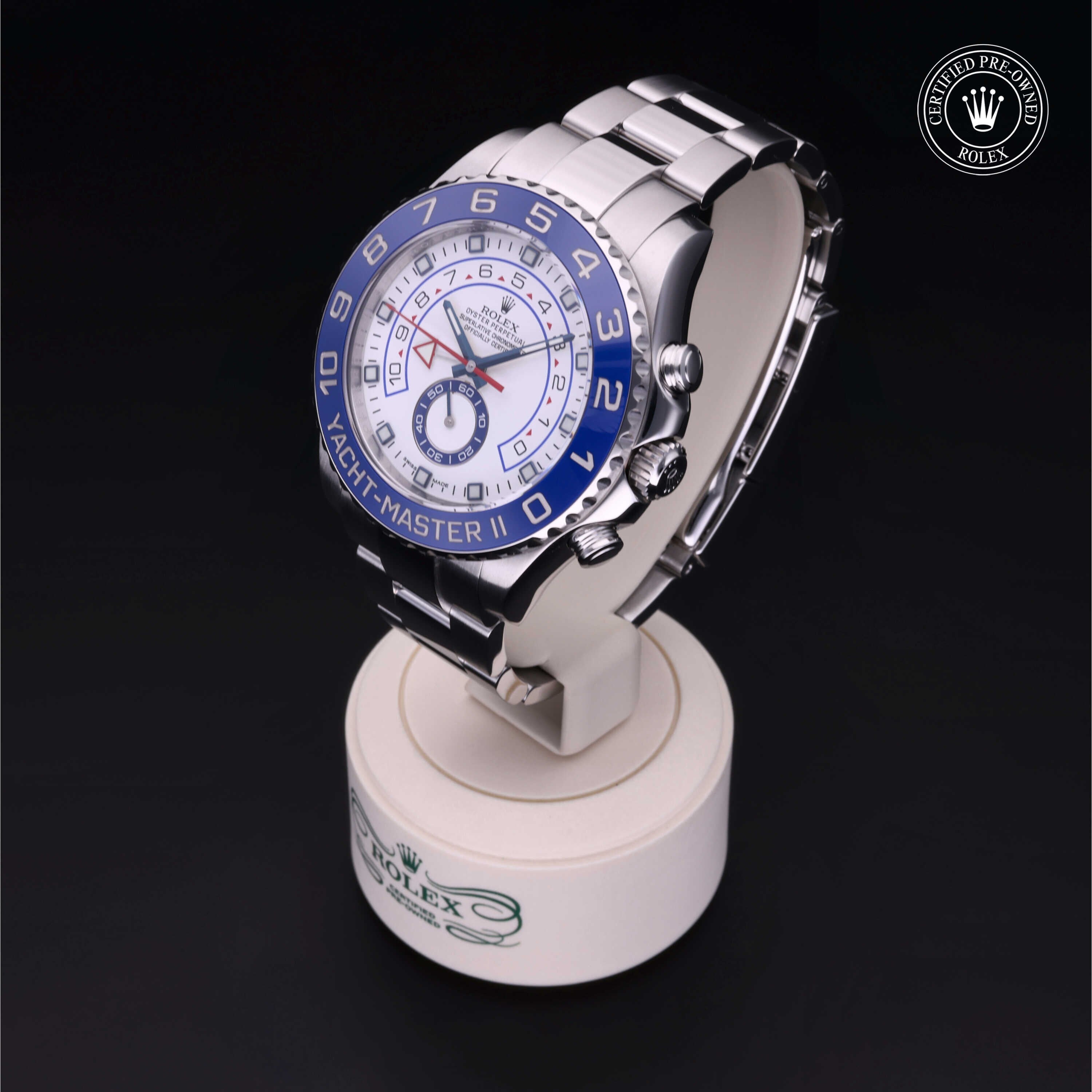 Rolex Certified Pre-owned Yacht-Master M116680-0001 front on black background