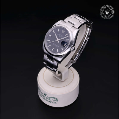 Rolex Certified Pre-owned Oyster Perpetual M115200-0004 front on black background