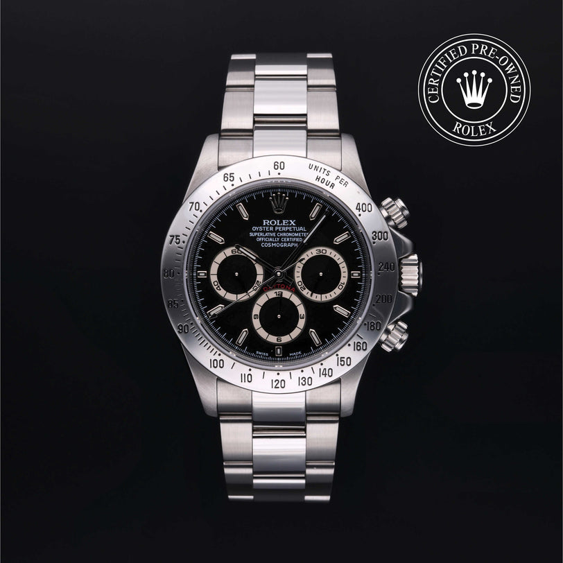 Rolex Certified Pre-owned Daytona M16520-0002 front on black background