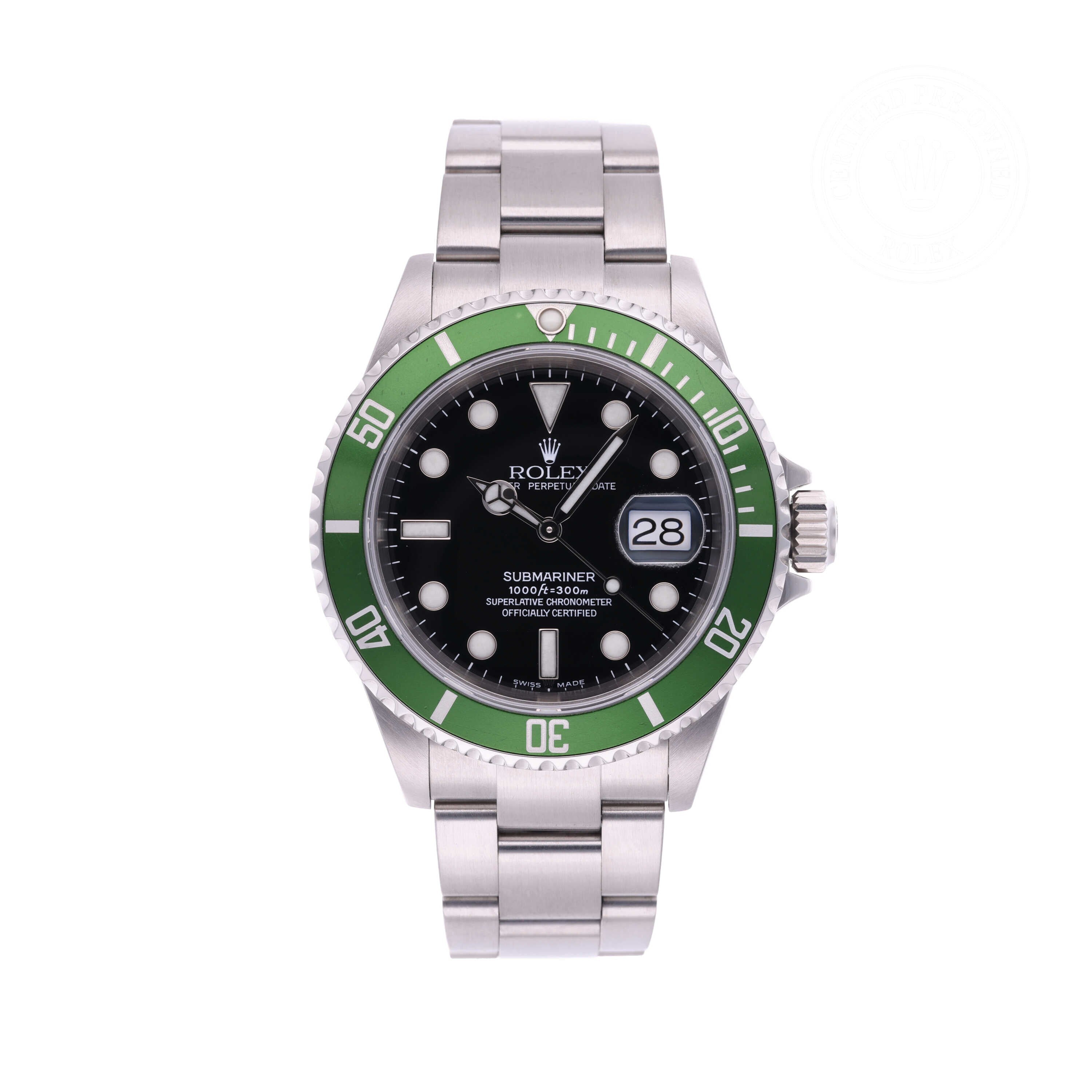 Rolex Certified Pre-owned Submariner Date M16610LV-0002 front on white background