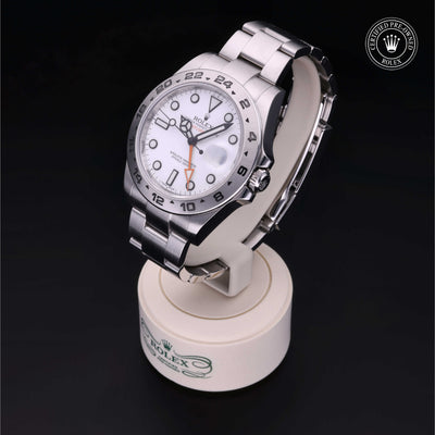 Rolex Certified Pre-owned Explorer II M216570-0001 front on black background