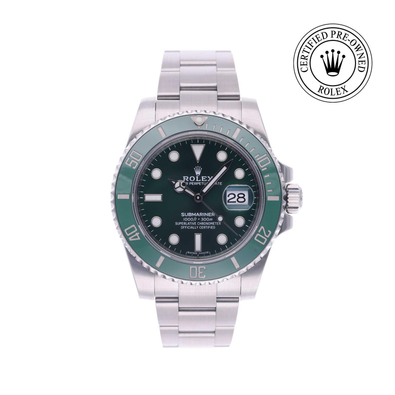 Rolex Certified Pre-owned Submariner M116610LV-0002 front on white background