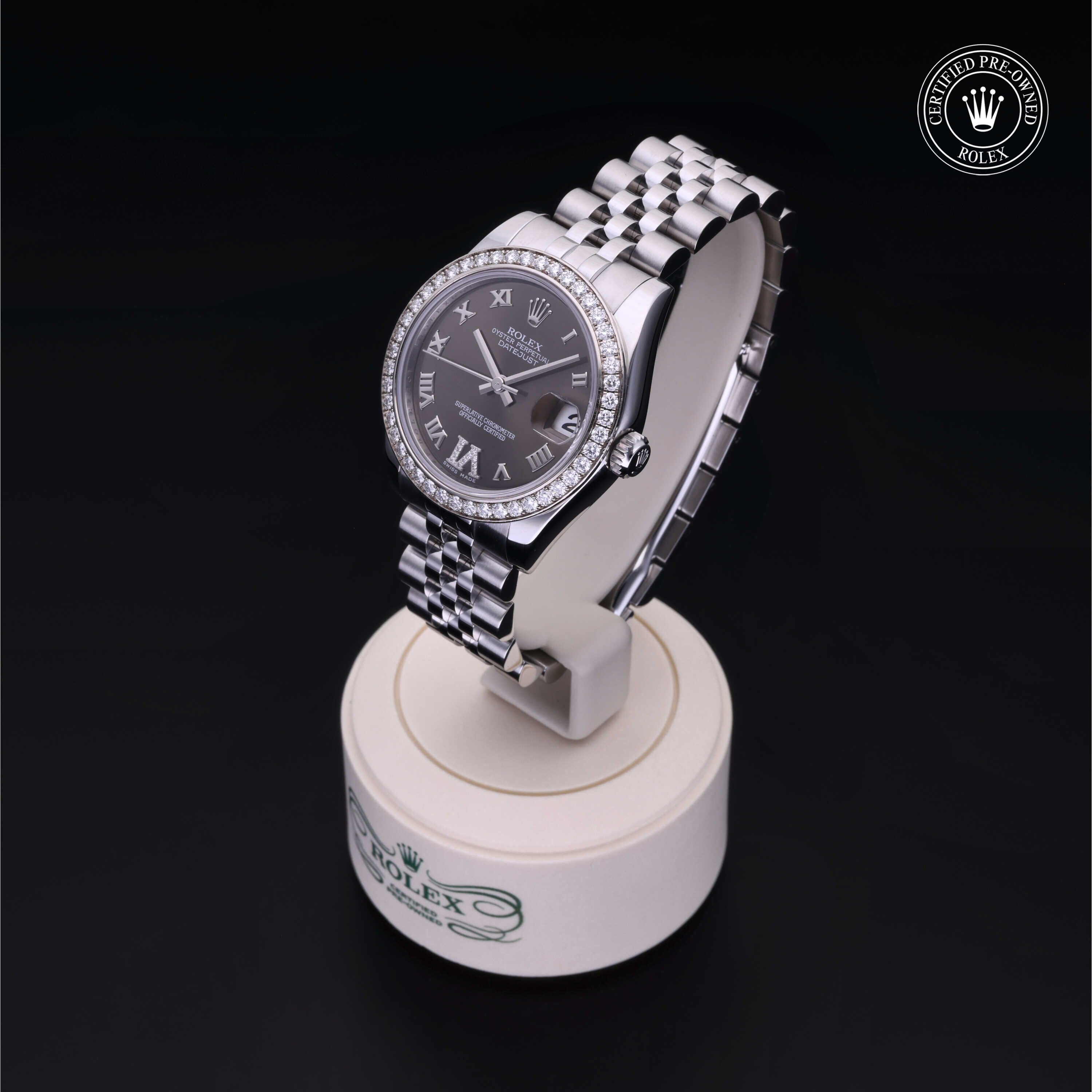 Rolex Certified Pre-owned Lady Datejust M178384-0011 front on black background