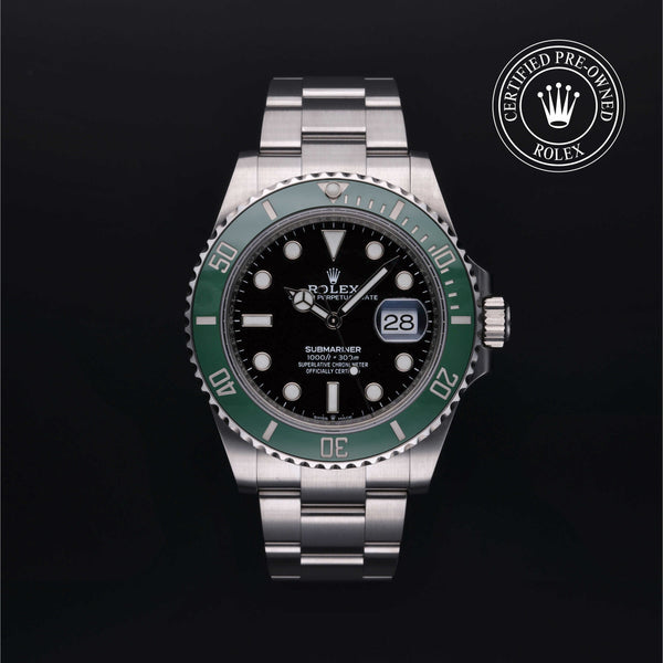Rolex Certified Pre-owned Submariner Date M126610LV-0002 front on black background