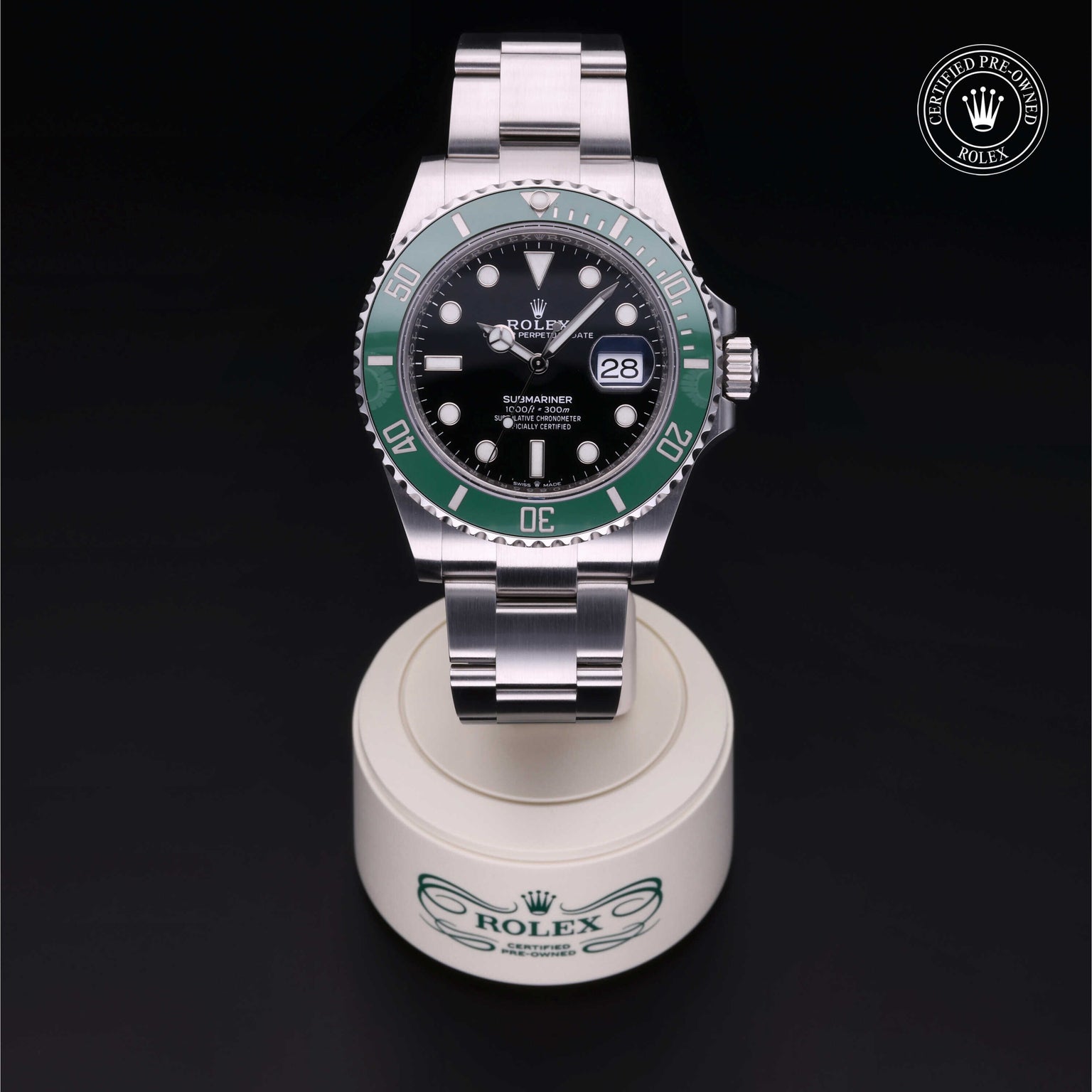 Rolex Certified Pre-owned Submariner Date M126610LV-0002 front on black background