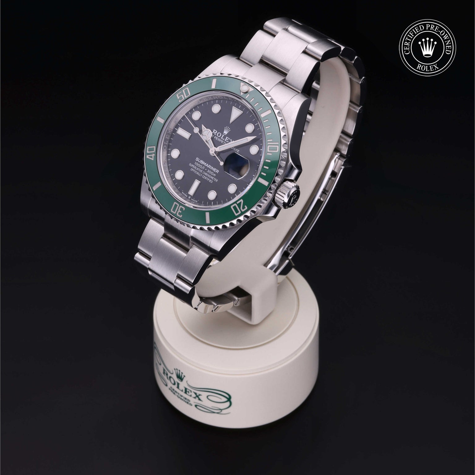 Rolex Certified Pre-owned Submariner Date M126610LV-0002 front on black background