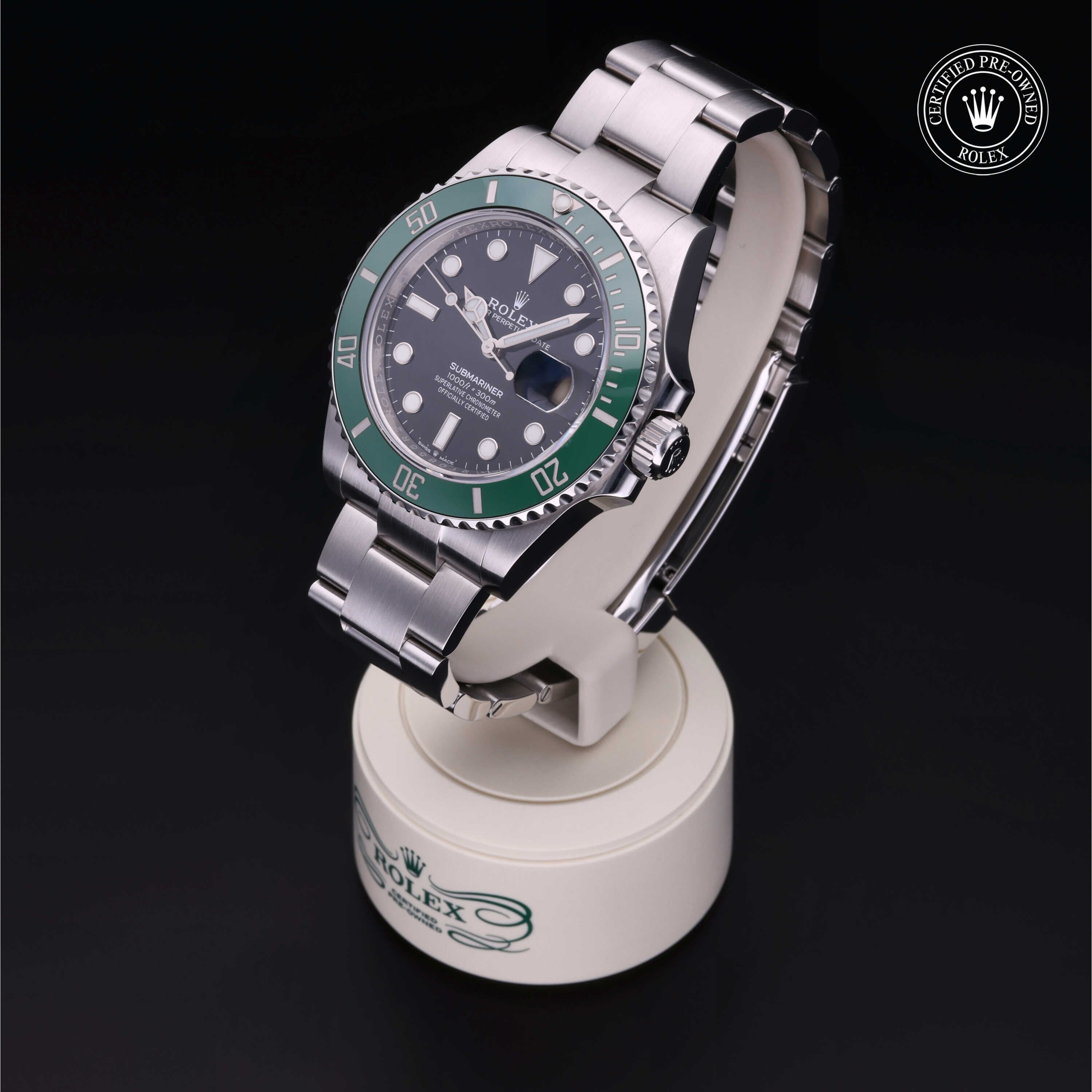 Rolex Certified Pre-owned Submariner Date M126610LV-0002 front on black background