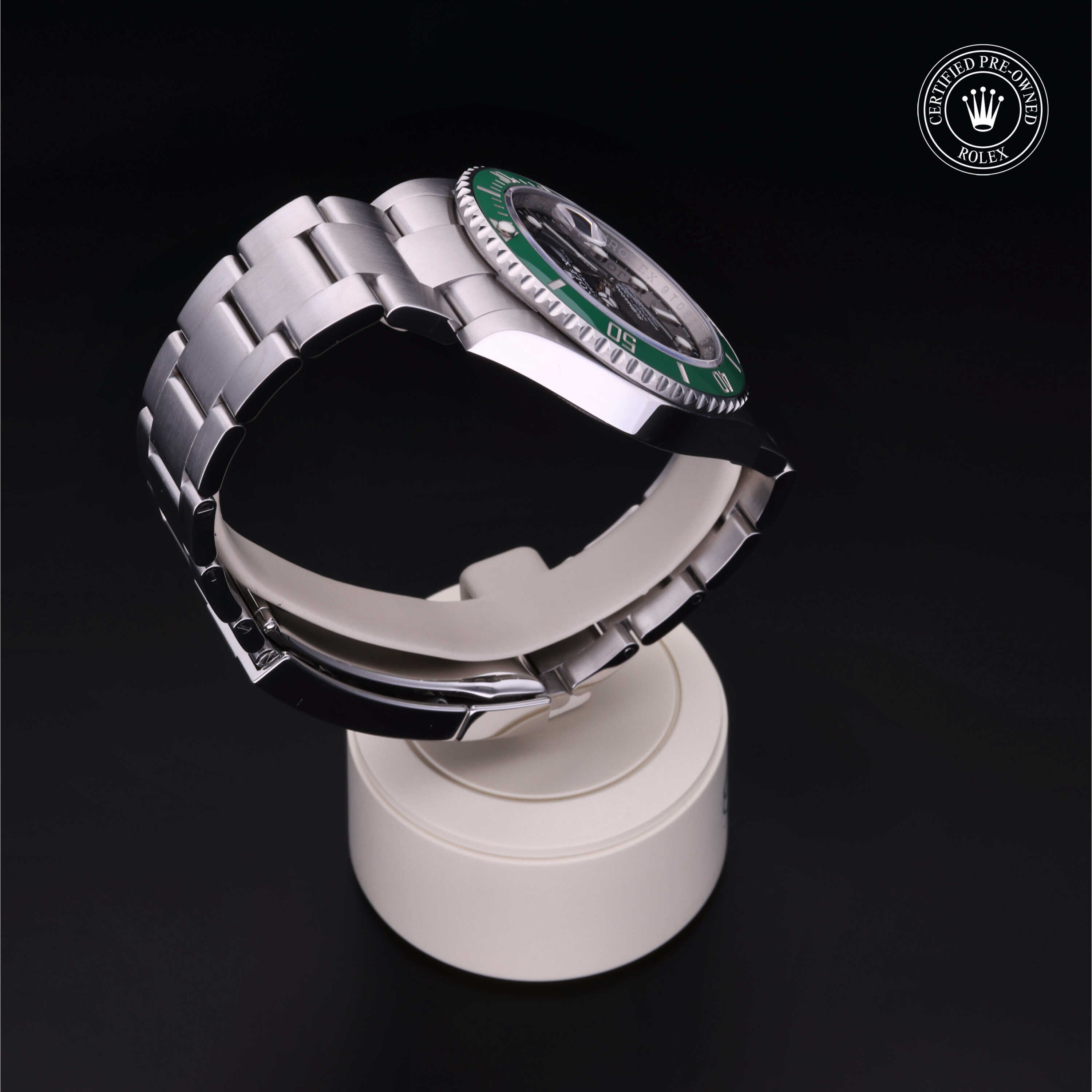 Rolex Certified Pre-owned Submariner Date M126610LV-0002 front on black background