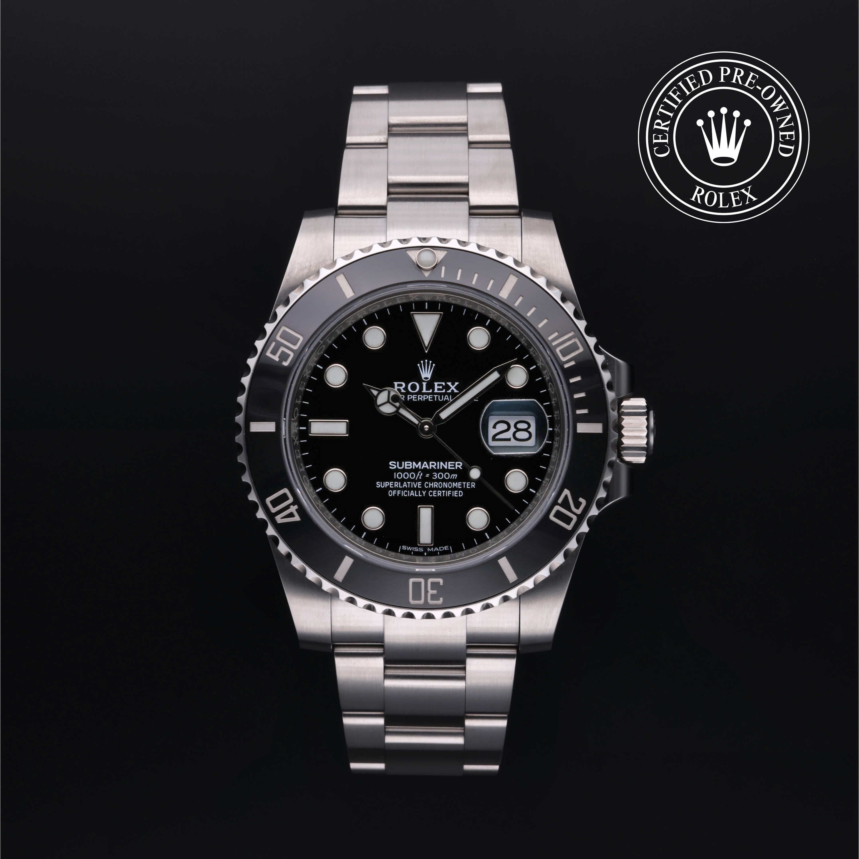 Rolex Certified Pre-owned Submariner M116610LN-0001 front on black background