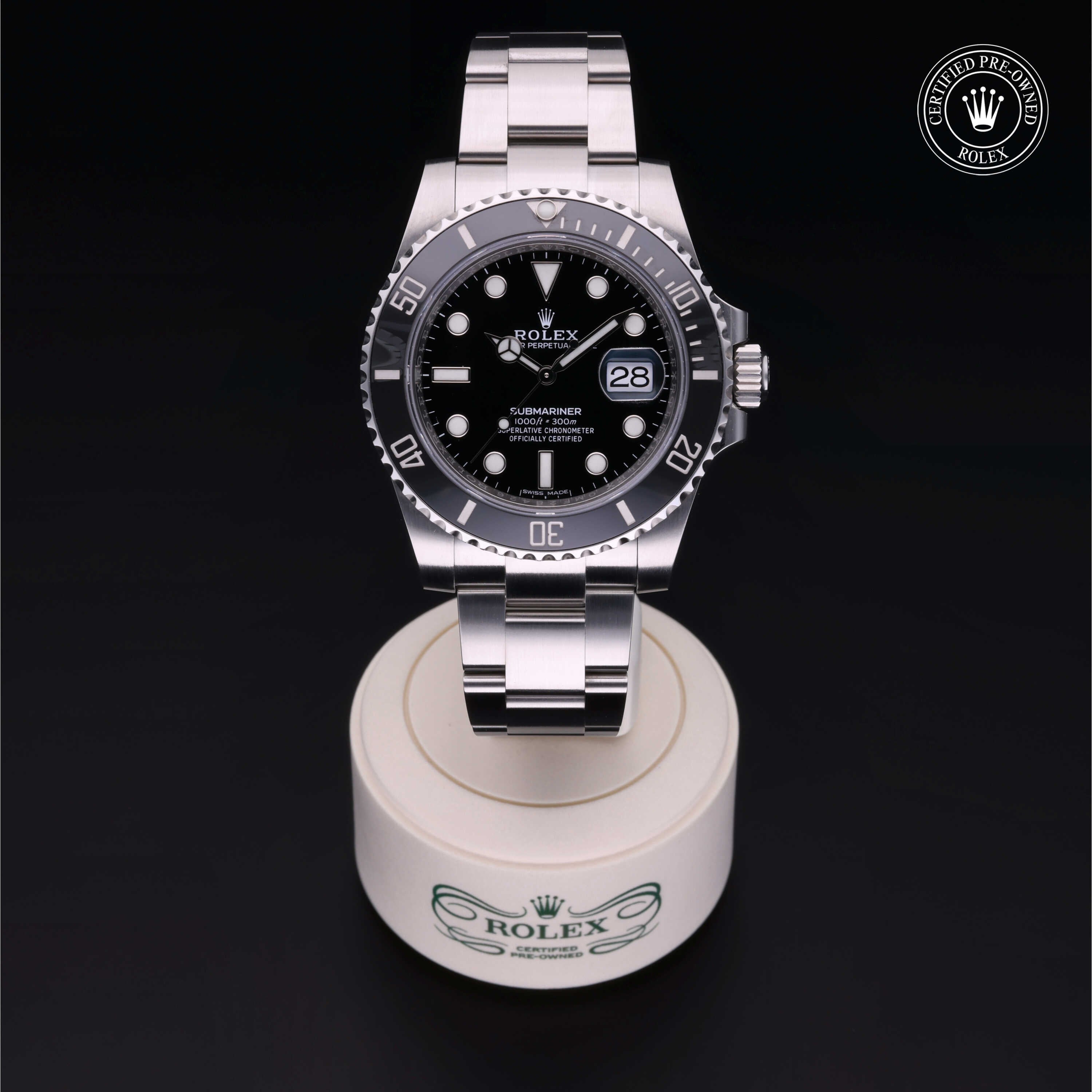 Rolex Certified Pre-owned Submariner M116610LN-0001 front on black background