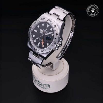 Rolex Certified Pre-owned Explorer M216570-0002 front on black background