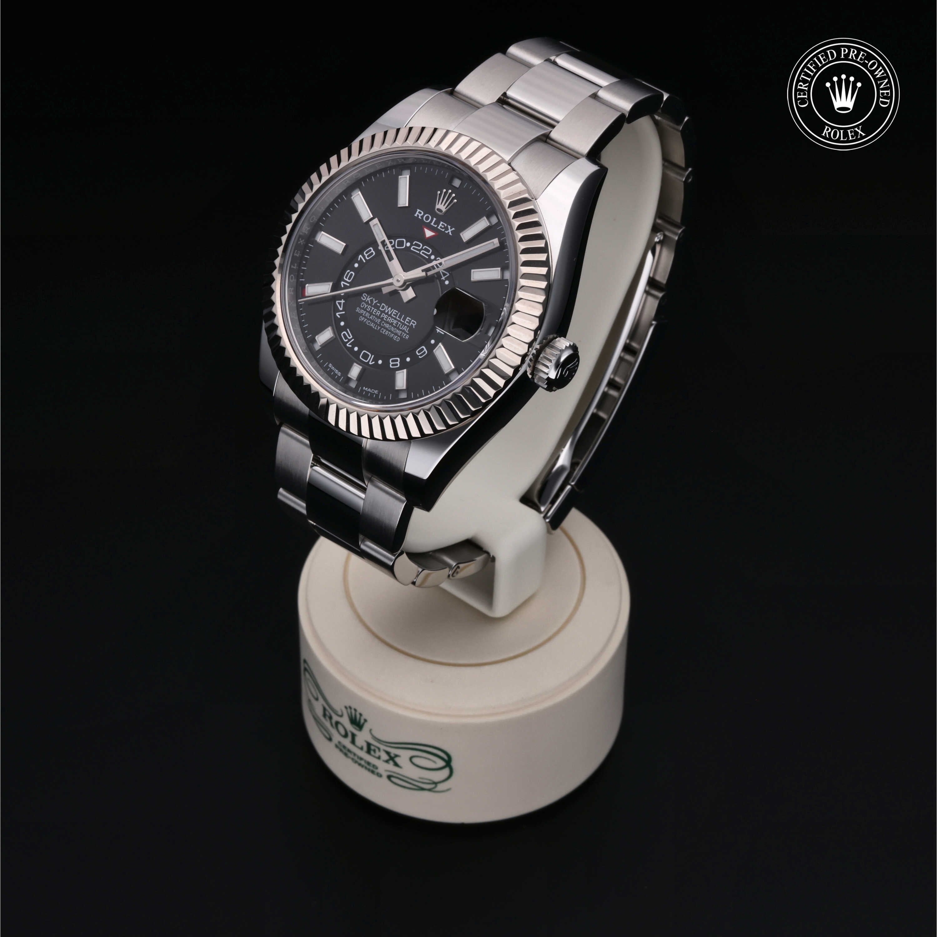 Rolex Certified Pre-owned Sky-Dweller M326934-0005 front on black background
