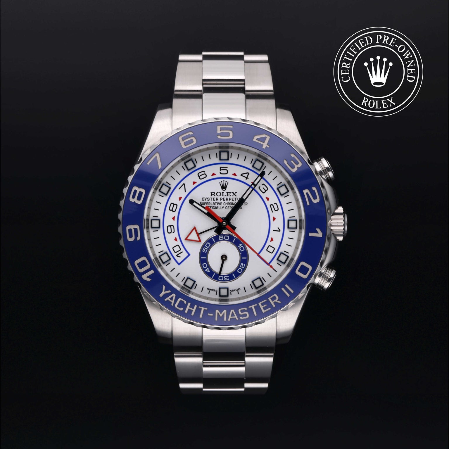 Rolex Certified Pre-owned Yacht-Master M116680-0001 front on black background
