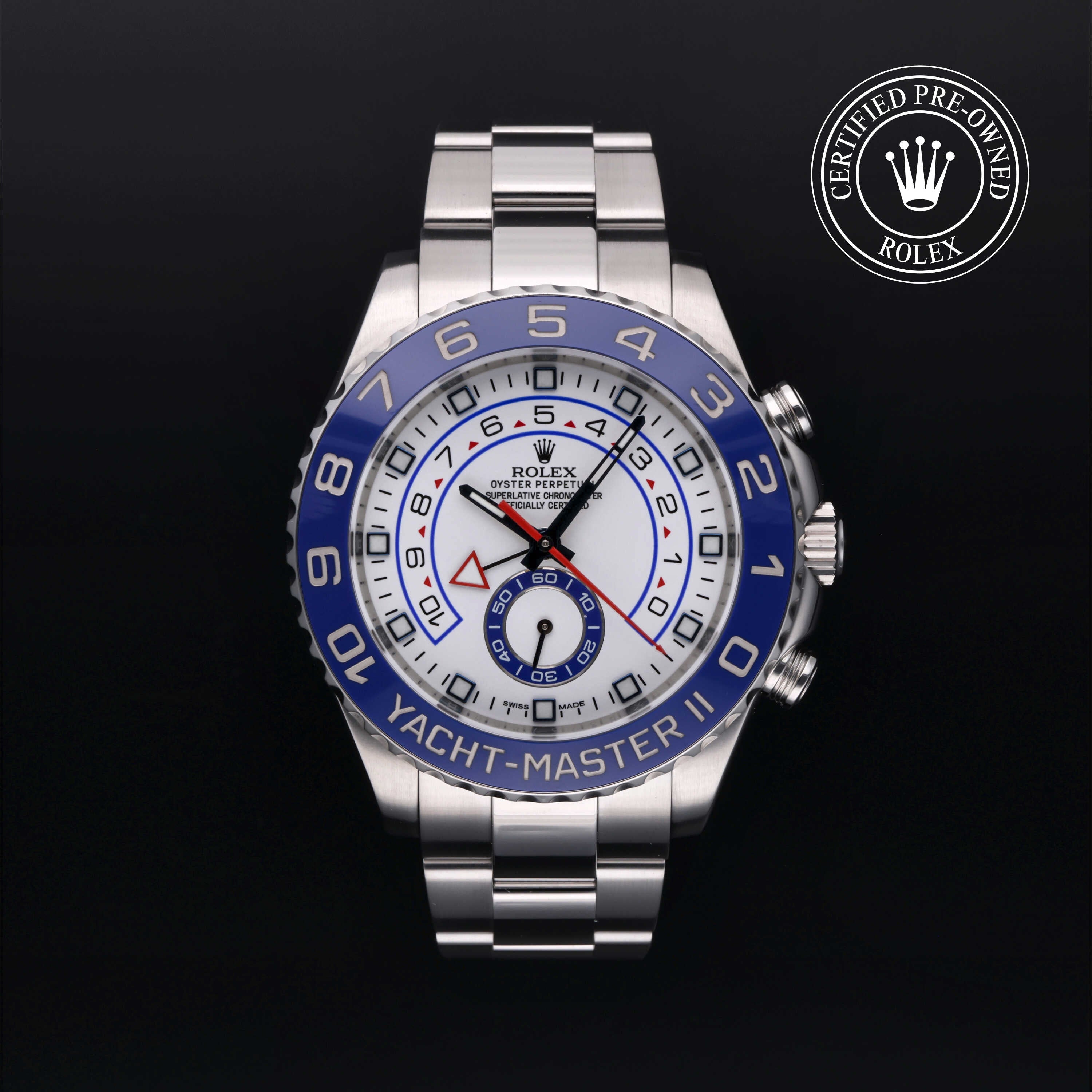 Rolex Certified Pre-owned Yacht-Master M116680-0001 front on black background