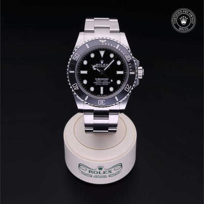 Rolex Certified Pre-owned Submariner Non Date M124060-0001 front on black background