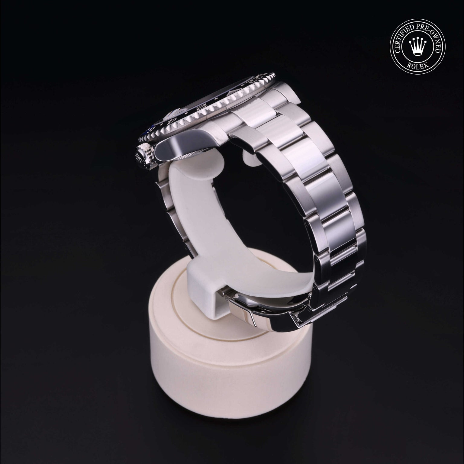 Rolex Certified Pre-owned GMT M116710BLNR-0002 front on black background