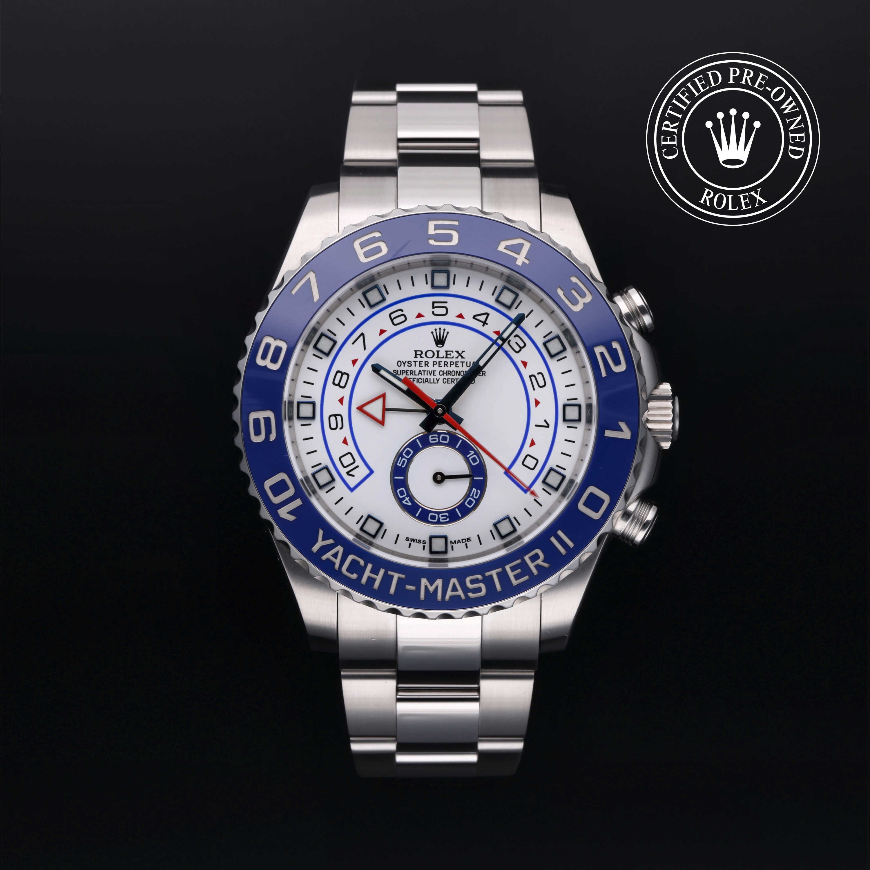 Rolex Certified Pre-owned Yacht-Master M116680-0001 front on black background