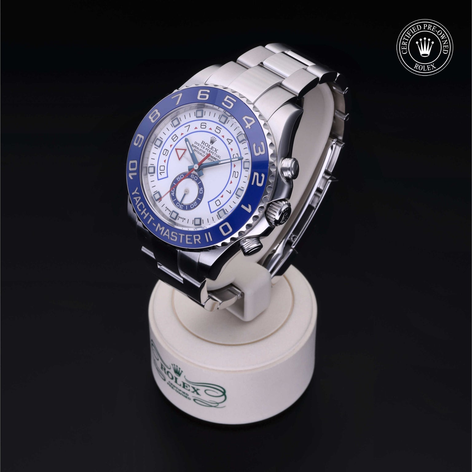 Rolex Certified Pre-owned Yacht-Master M116680-0001 front on black background