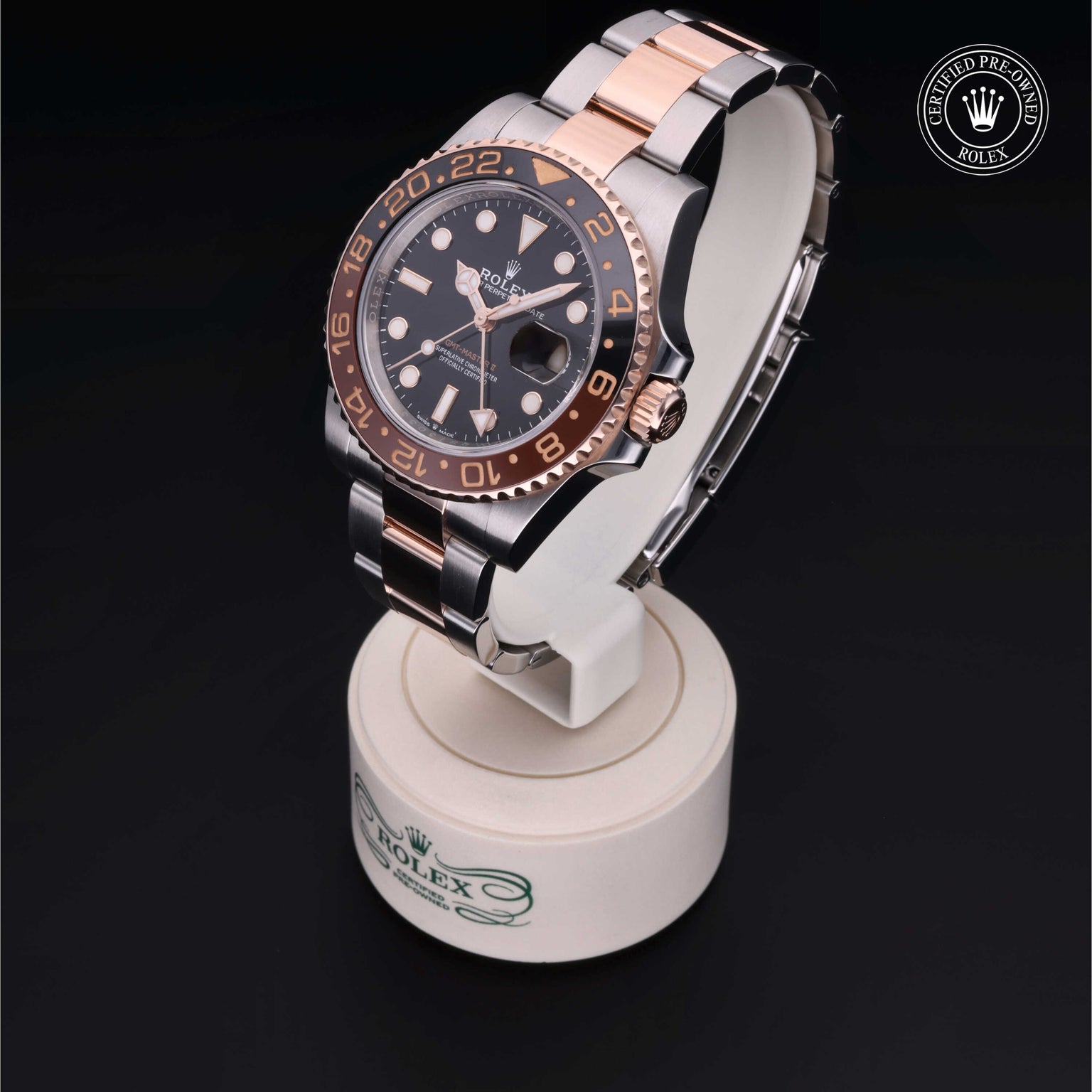 Rolex Certified Pre-owned GMT M126711CHNR-0002 front on black background