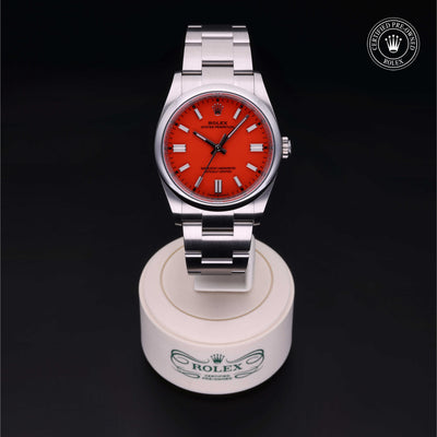 Rolex Certified Pre-owned Oyster Perpetual M126000-0007 front on black background