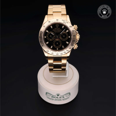 Rolex Certified Pre-owned Daytona M116528-0014 front on black background