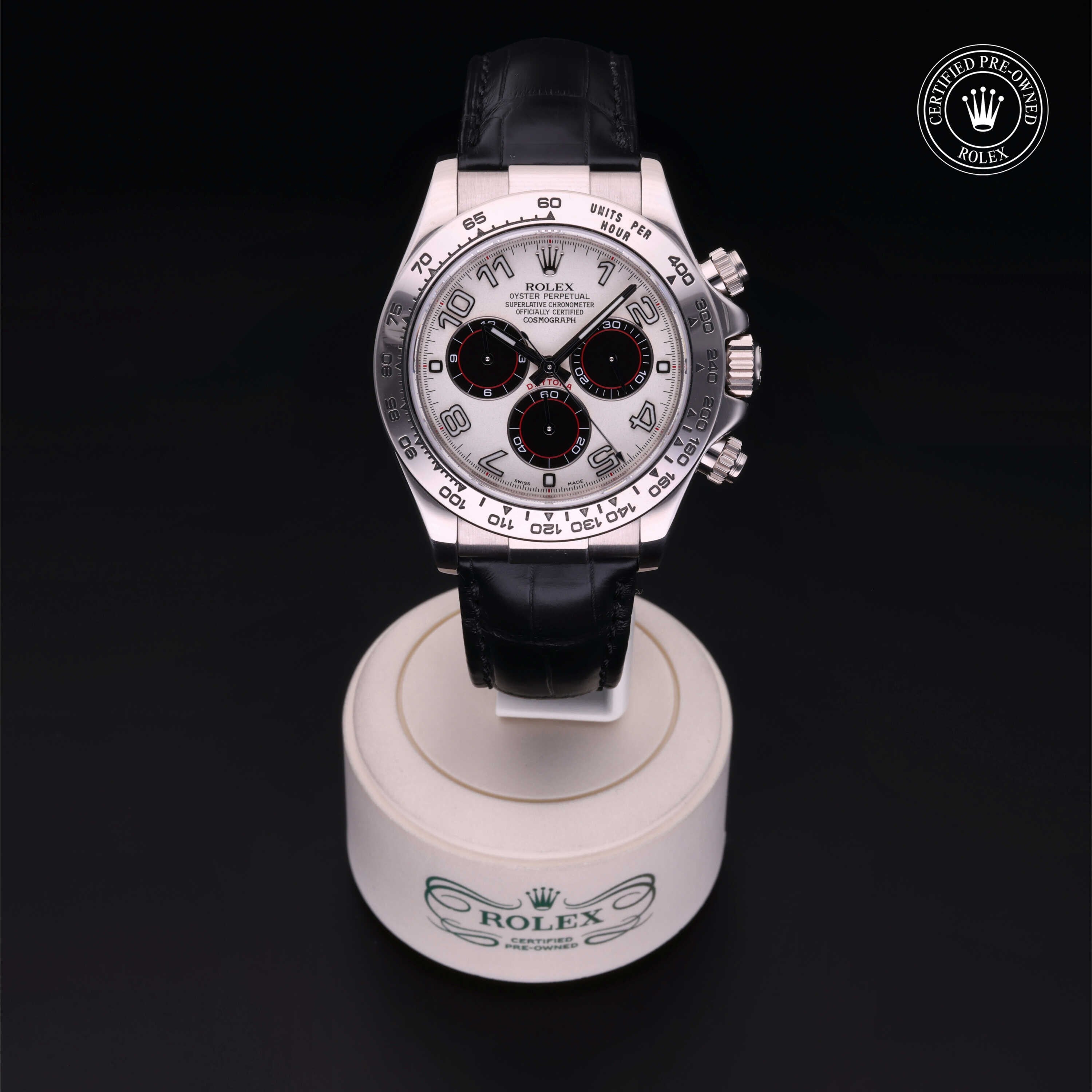 Rolex Certified Pre-owned Daytona M116519-0167 front on black background