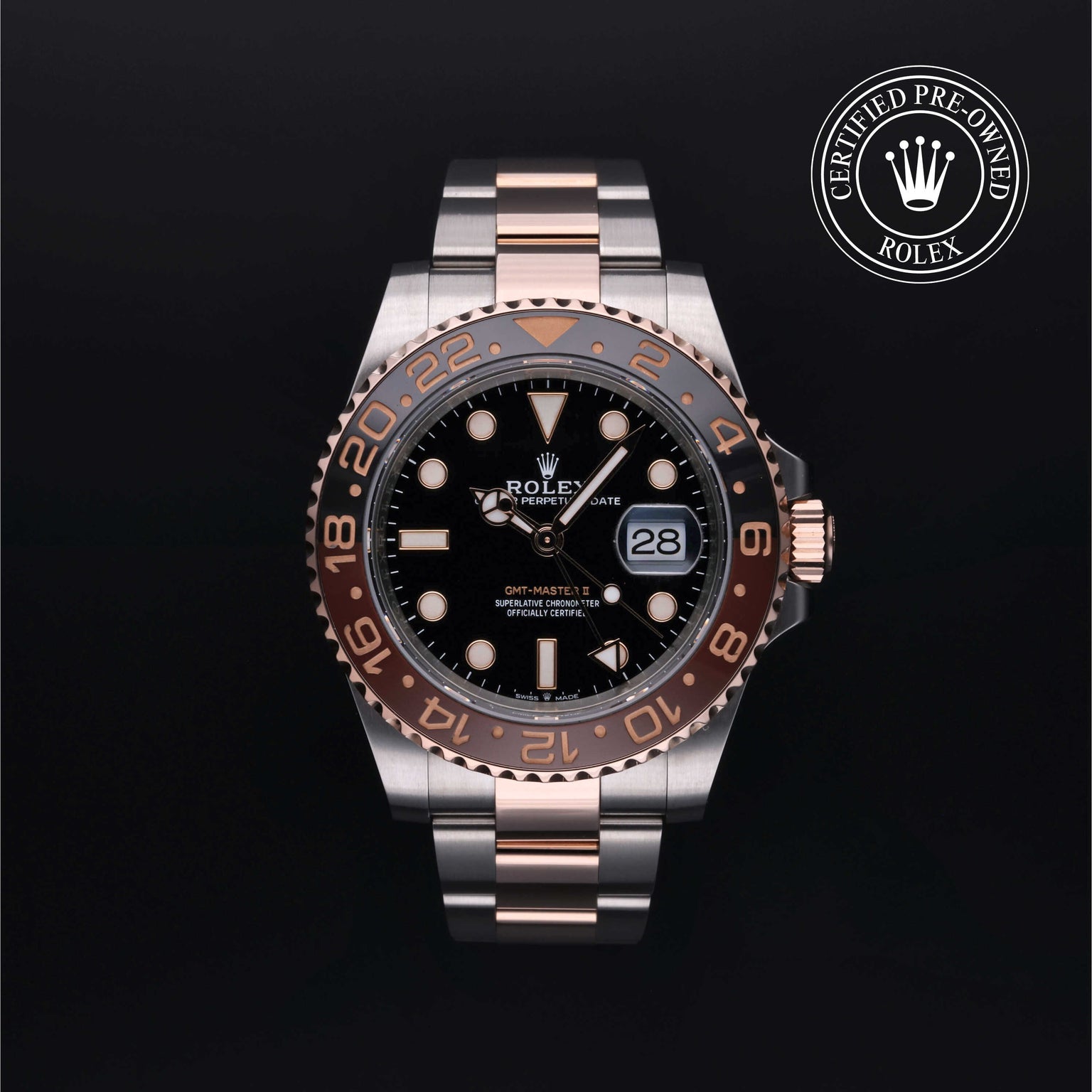 Rolex Certified Pre-owned GMT M126711CHNR-0002 front on black background