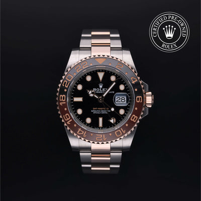 Rolex Certified Pre-owned GMT M126711CHNR-0002 front on black background