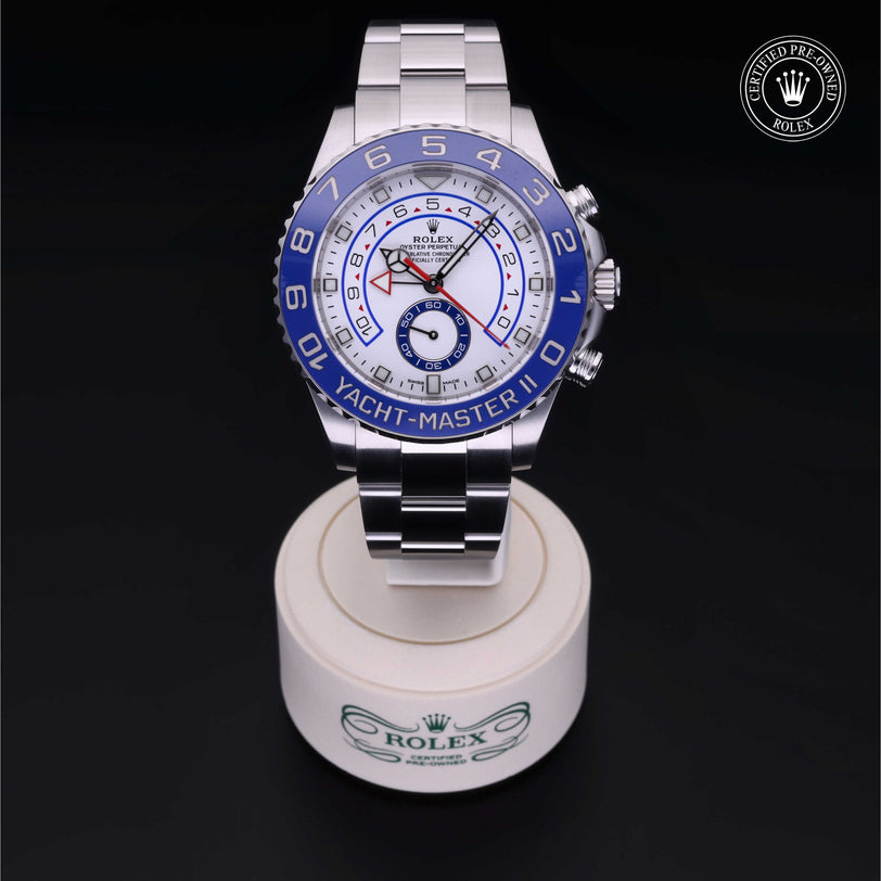 Rolex Certified Pre-owned Yacht-Master M116680-0002 front on black background