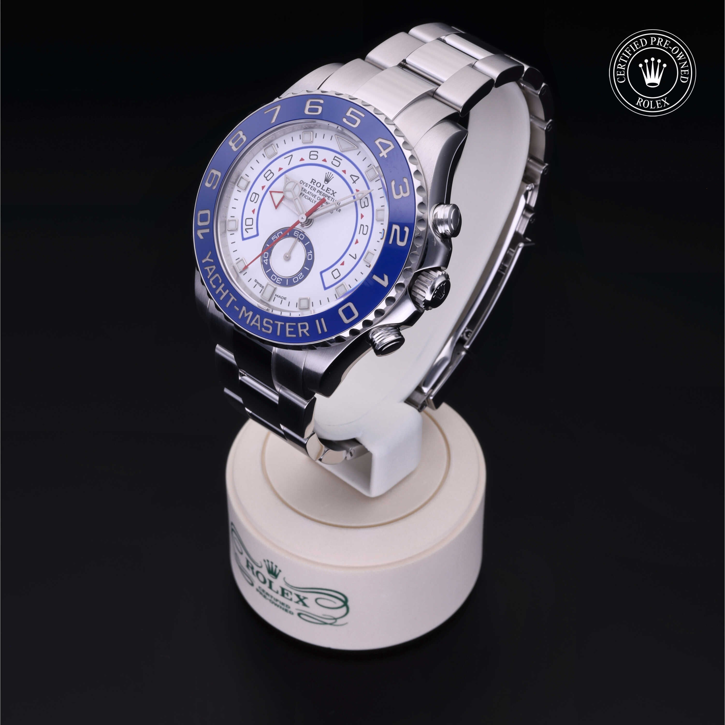 Rolex Certified Pre-owned Yacht-Master M116680-0002 front on black background