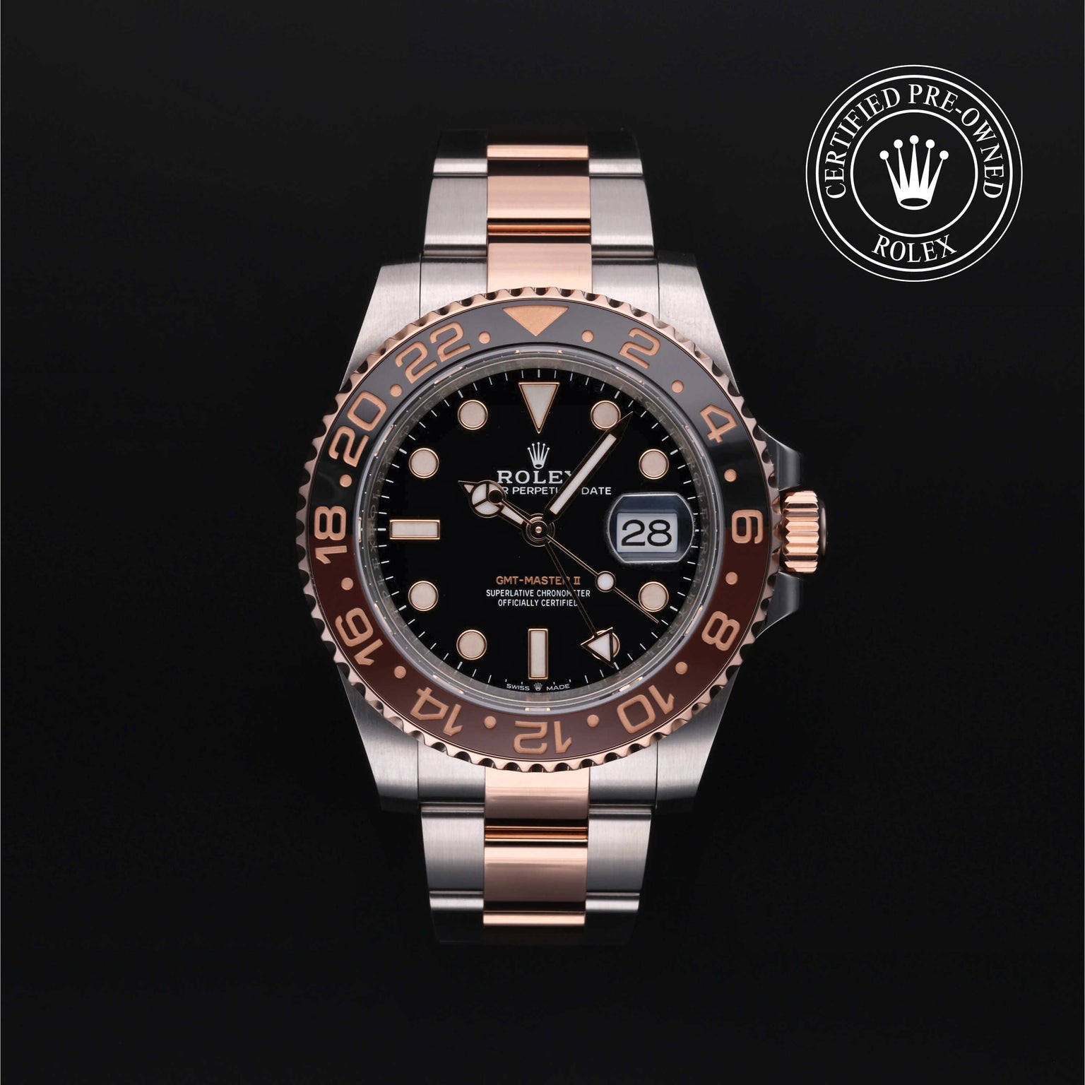 Rolex Certified Pre-owned GMT M126711CHNR-0002 front on black background
