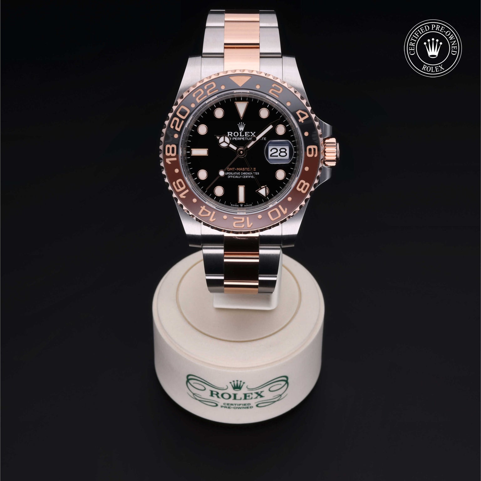 Rolex Certified Pre-owned GMT M126711CHNR-0002 front on black background