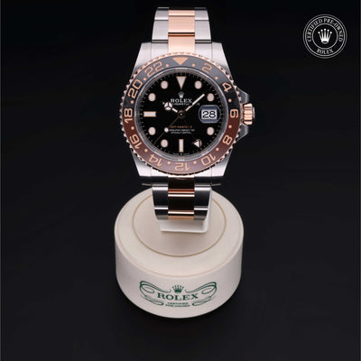 Rolex Certified Pre-owned GMT M126711CHNR-0002 front on black background