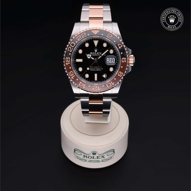 Rolex Certified Pre-owned GMT M126711CHNR-0002 front on black background