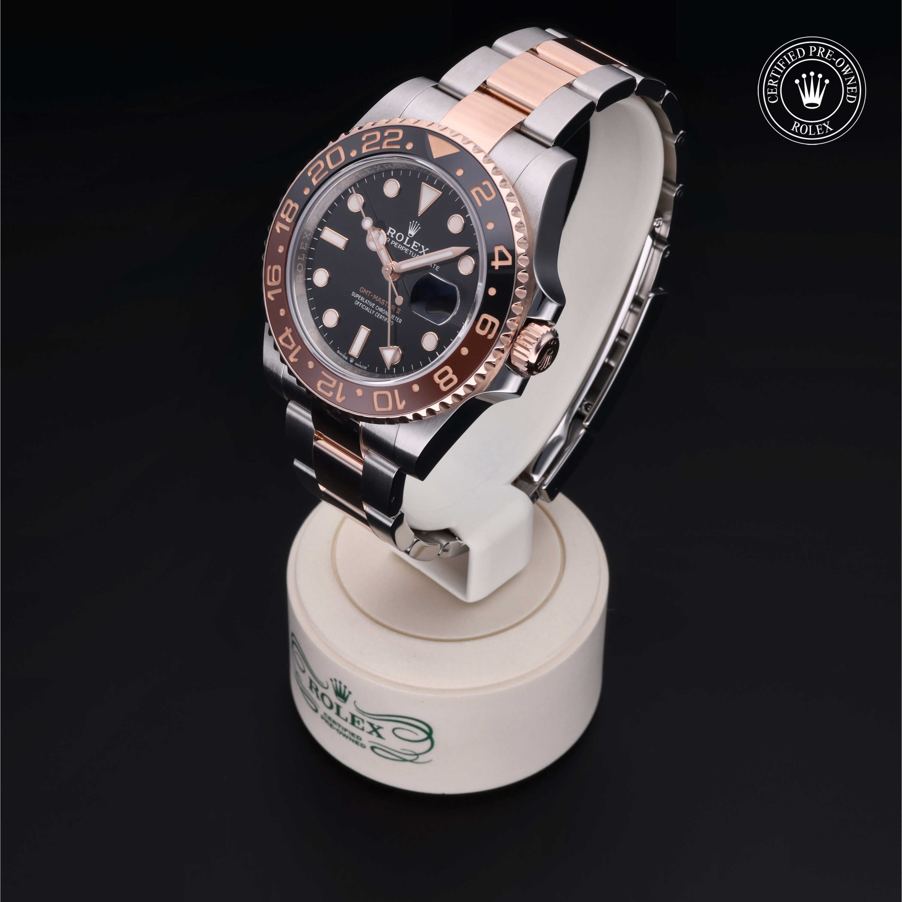 Rolex Certified Pre-owned GMT M126711CHNR-0002 front on black background