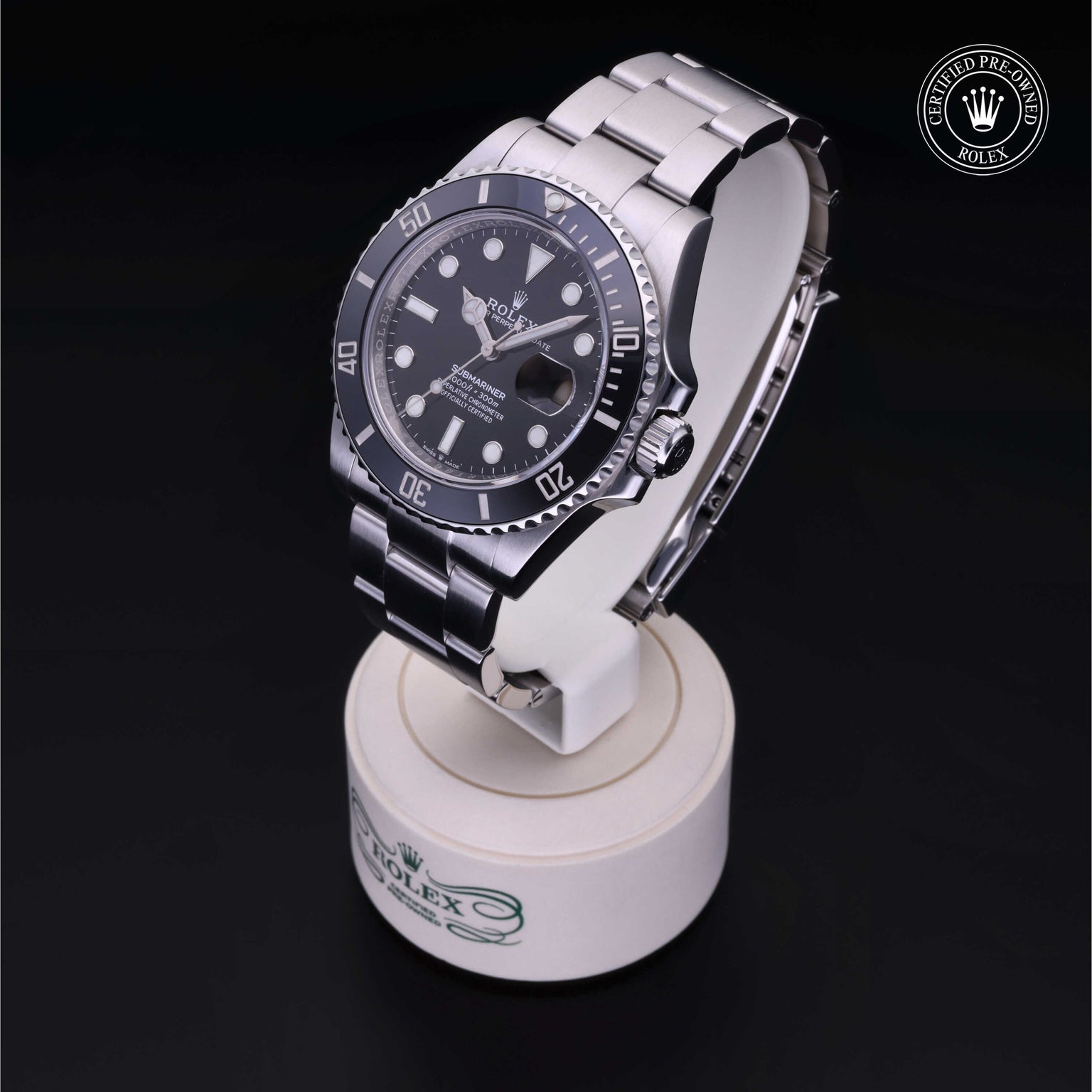 Rolex Certified Pre-owned Submariner M126610LN-0001 front on black background