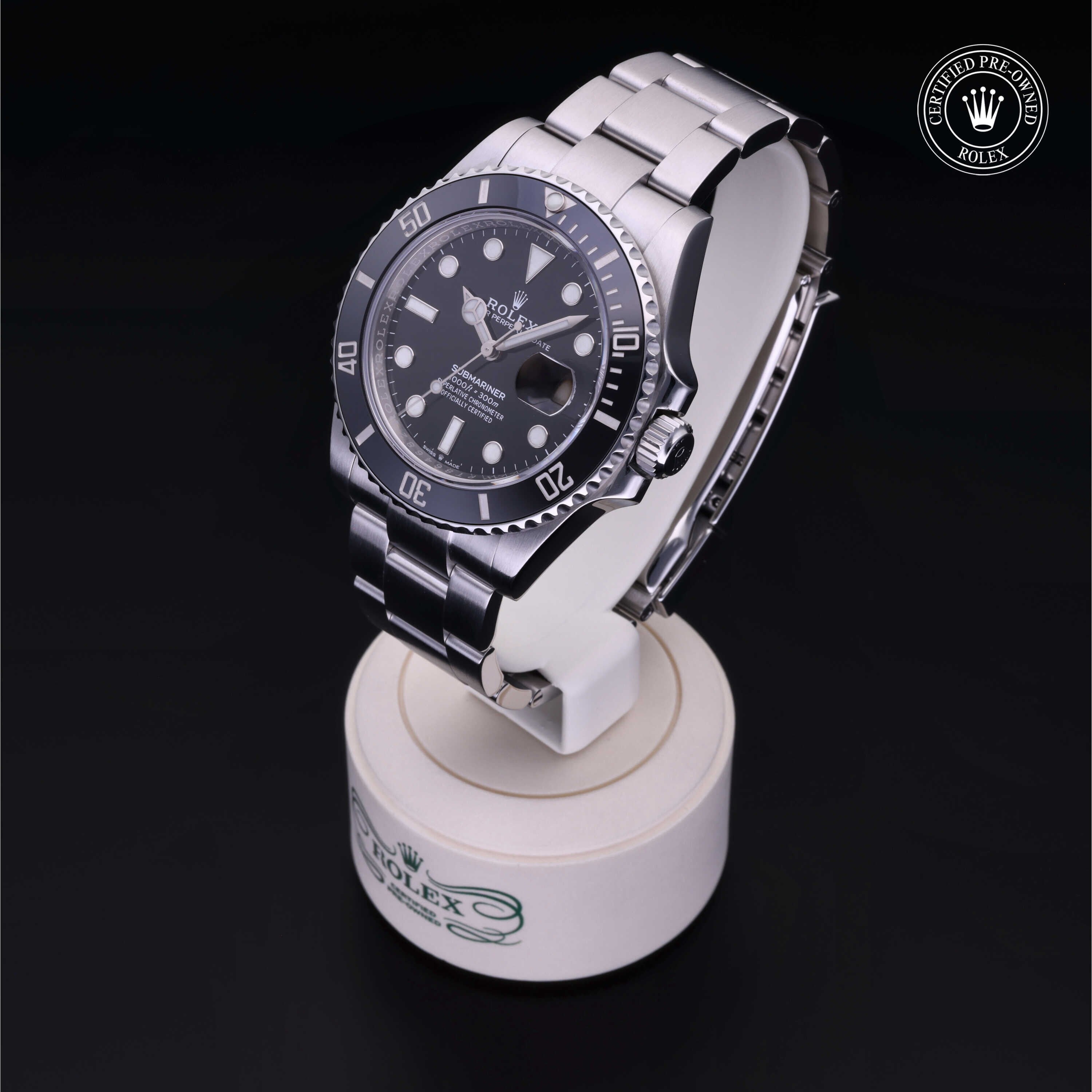 Rolex Certified Pre-owned Submariner M126610LN-0001 front on black background
