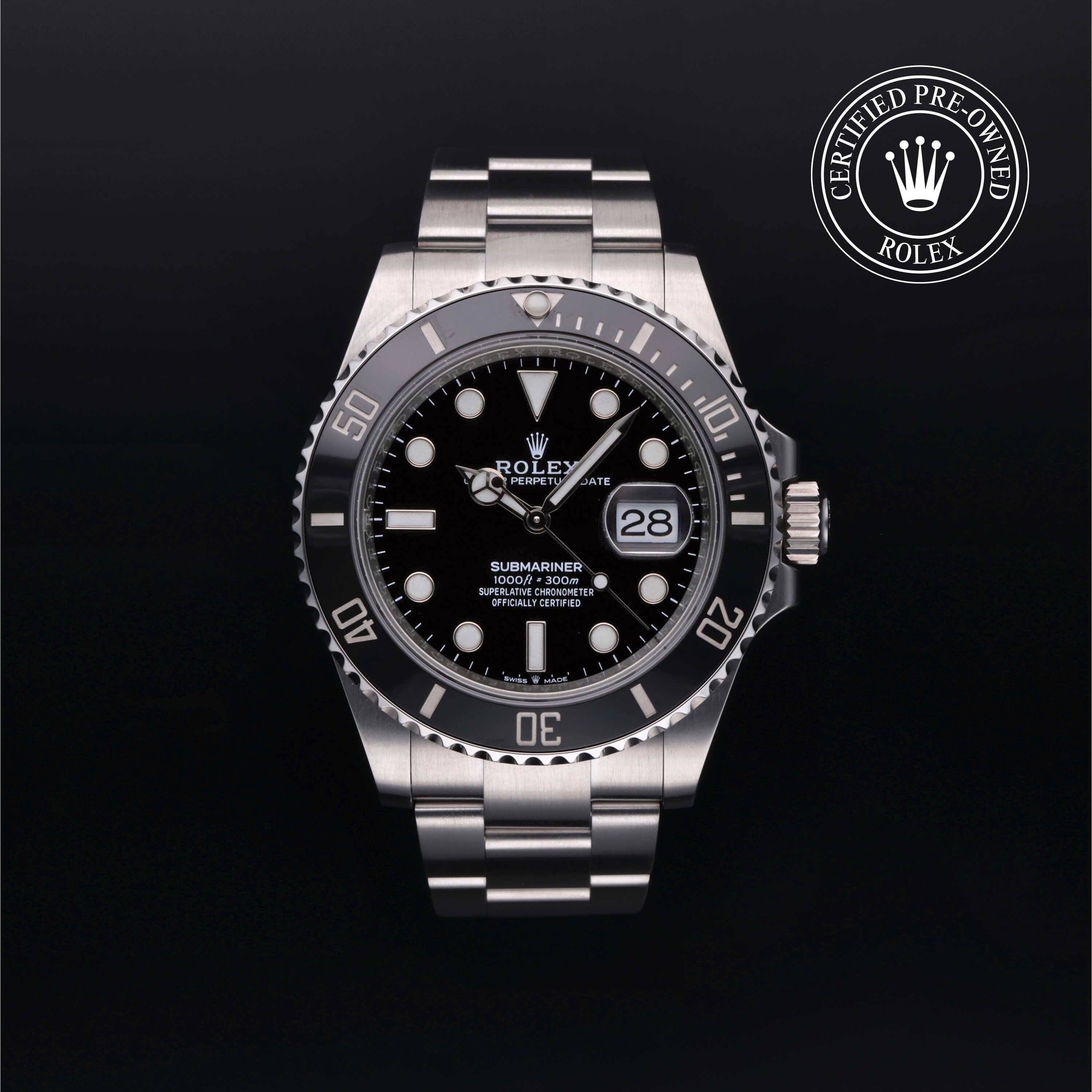 Rolex Certified Pre-owned Submariner M126610LN-0001 front on black background