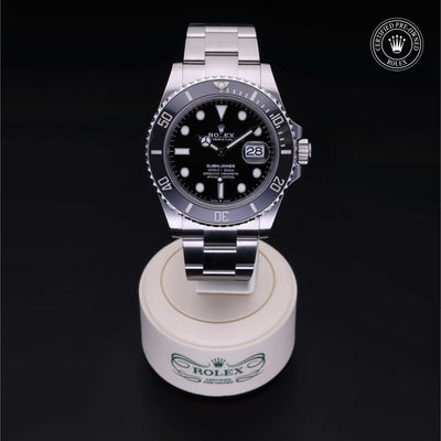 Rolex Certified Pre-owned Submariner M126610LN-0001 front on black background