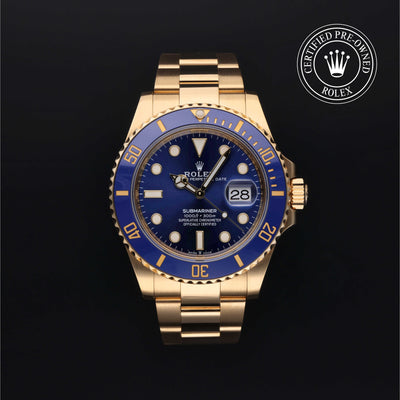 Rolex Certified Pre-owned Submariner M126618LB-0002 front on black background