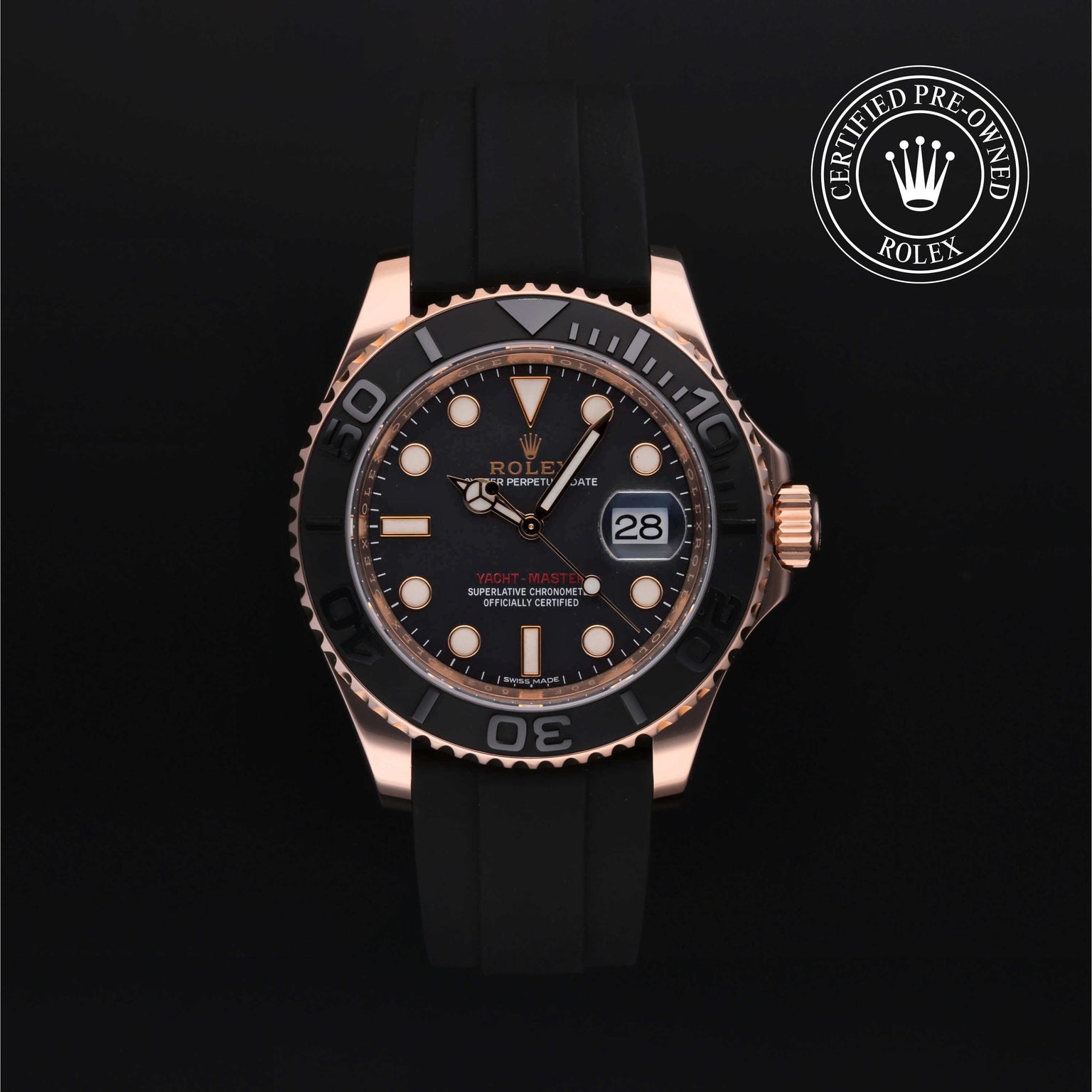 Rolex Certified Pre-owned Yacht-Master M116655-0001 front on black background