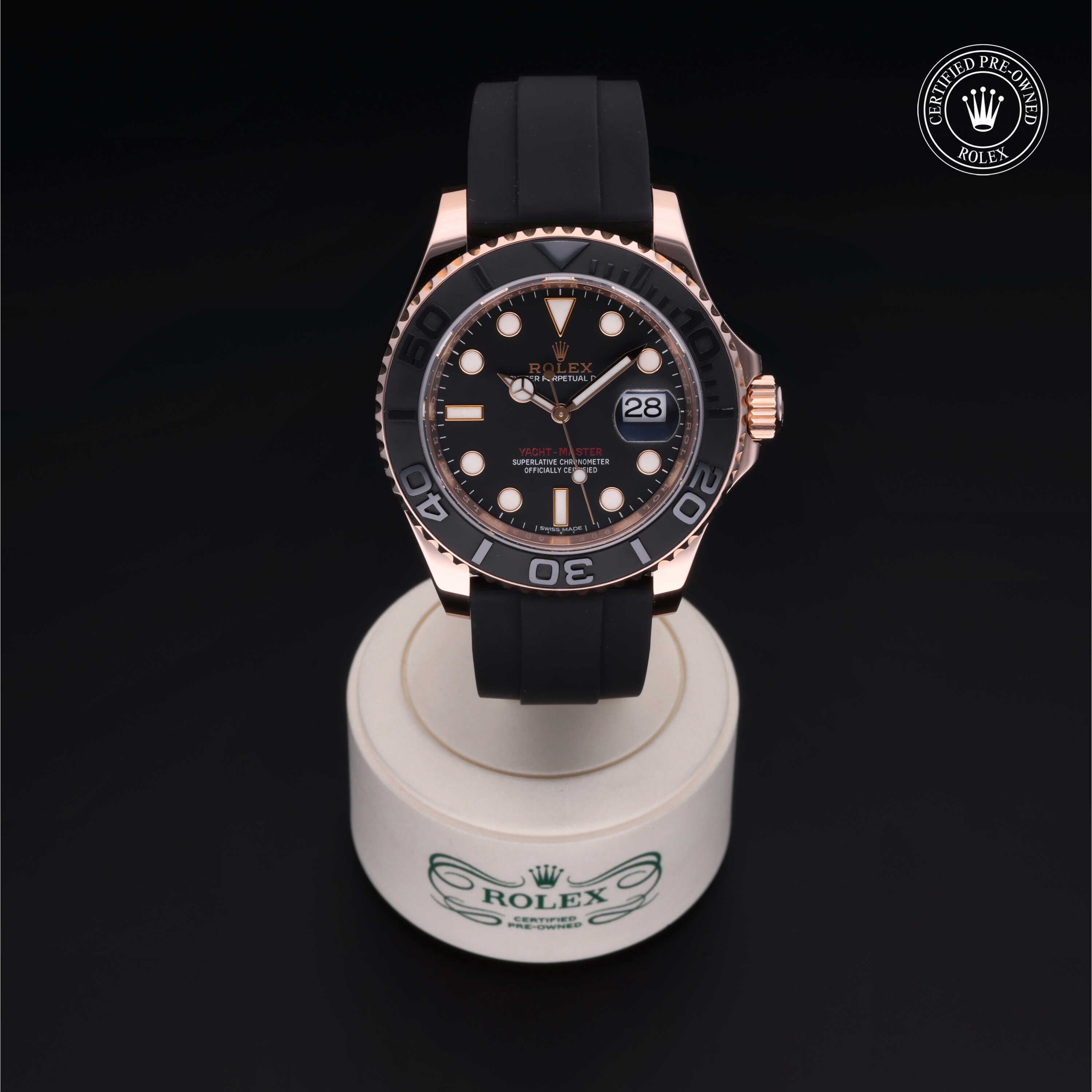 Rolex Certified Pre-owned Yacht-Master M116655-0001 front on black background
