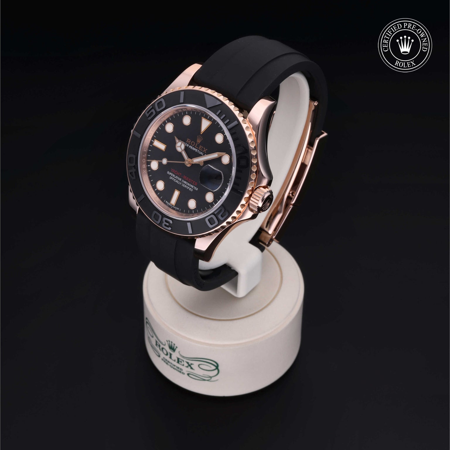 Rolex Certified Pre-owned Yacht-Master M116655-0001 front on black background