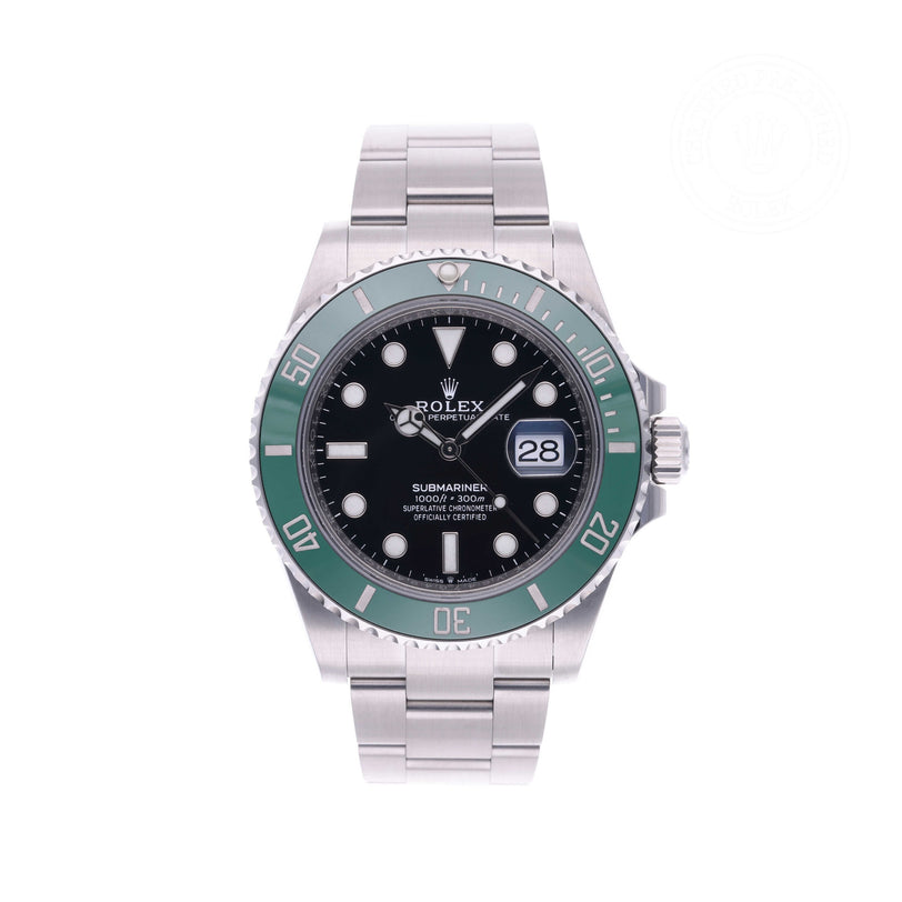 Rolex Certified Pre-owned Submariner M126610LV-0002 front on white background