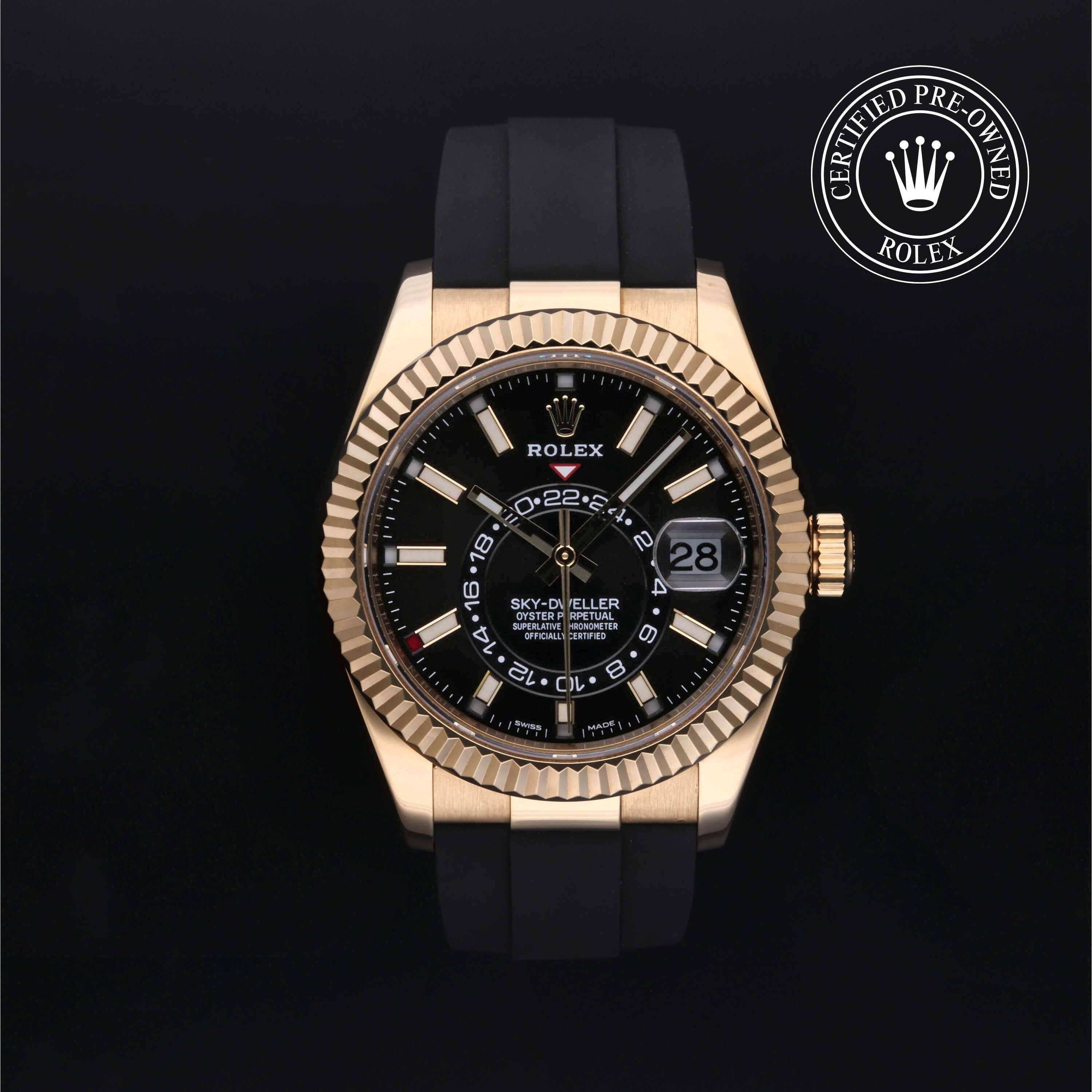 Rolex Certified Pre-owned Sky-Dweller M326238-0009 front on black background