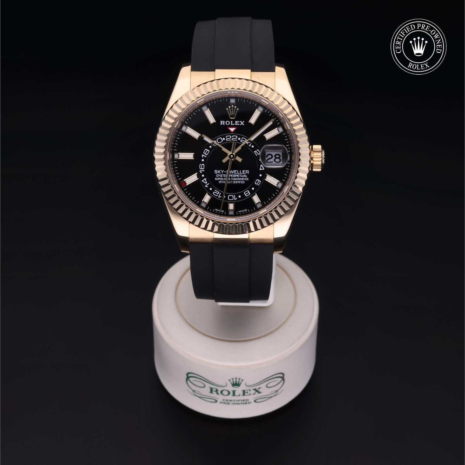 Rolex Certified Pre-owned Sky-Dweller M326238-0009 front on black background
