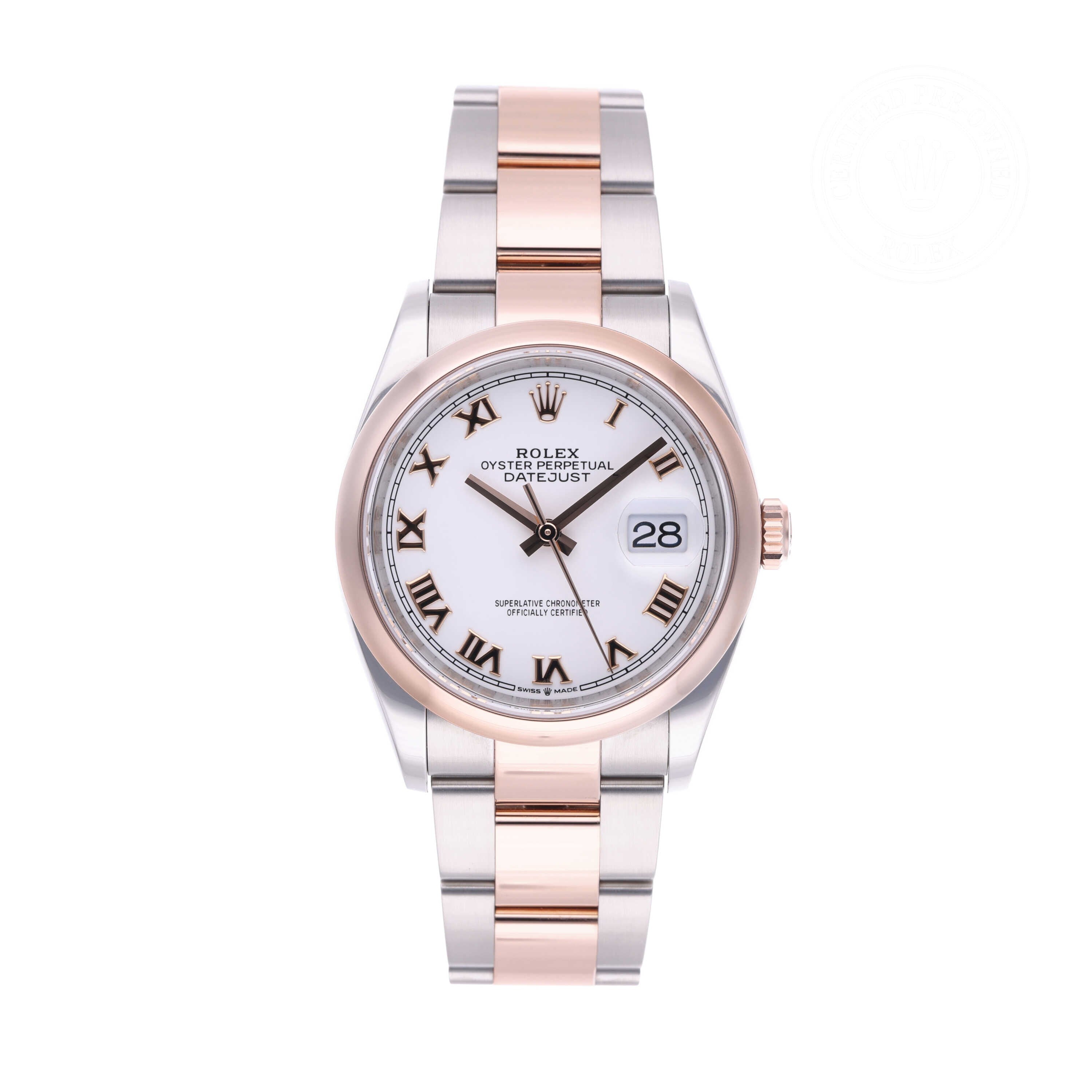 Rolex Certified Pre-owned Datejust M126201-0016 front on white background