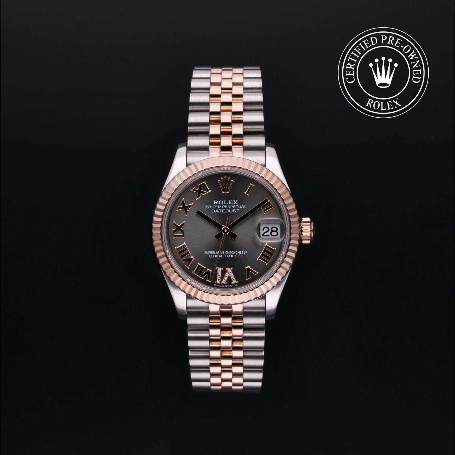Rolex Certified Pre-owned Lady Datejust M278271-0030 front on black background
